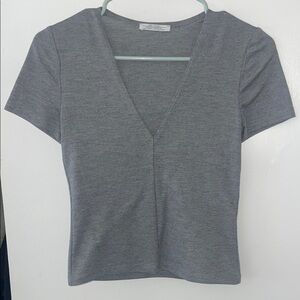 Zara Gray V-Neck Crop Top